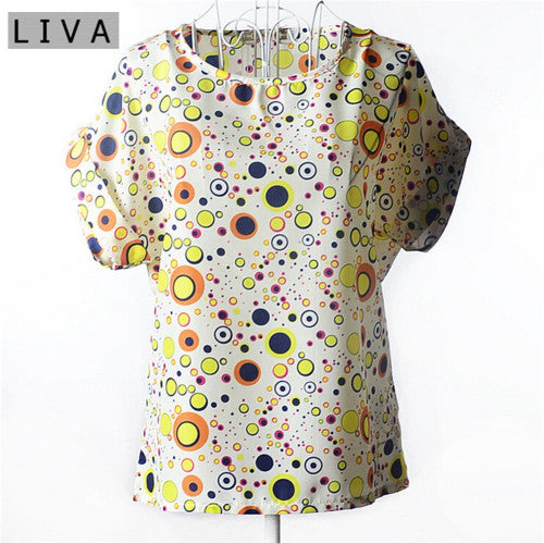 LIVA Polka Dot & Geometric Bubble Print Chiffon Blouse