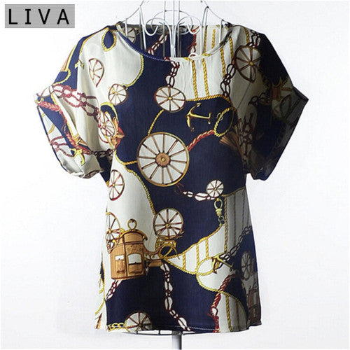 Gemini said LIVA Nautical Vintage Chain & Carriage Print Chiffon Blouse