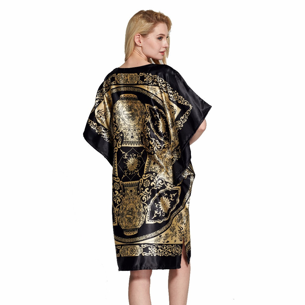 Luxury Gold & Black Bohemian Satin Nightgown