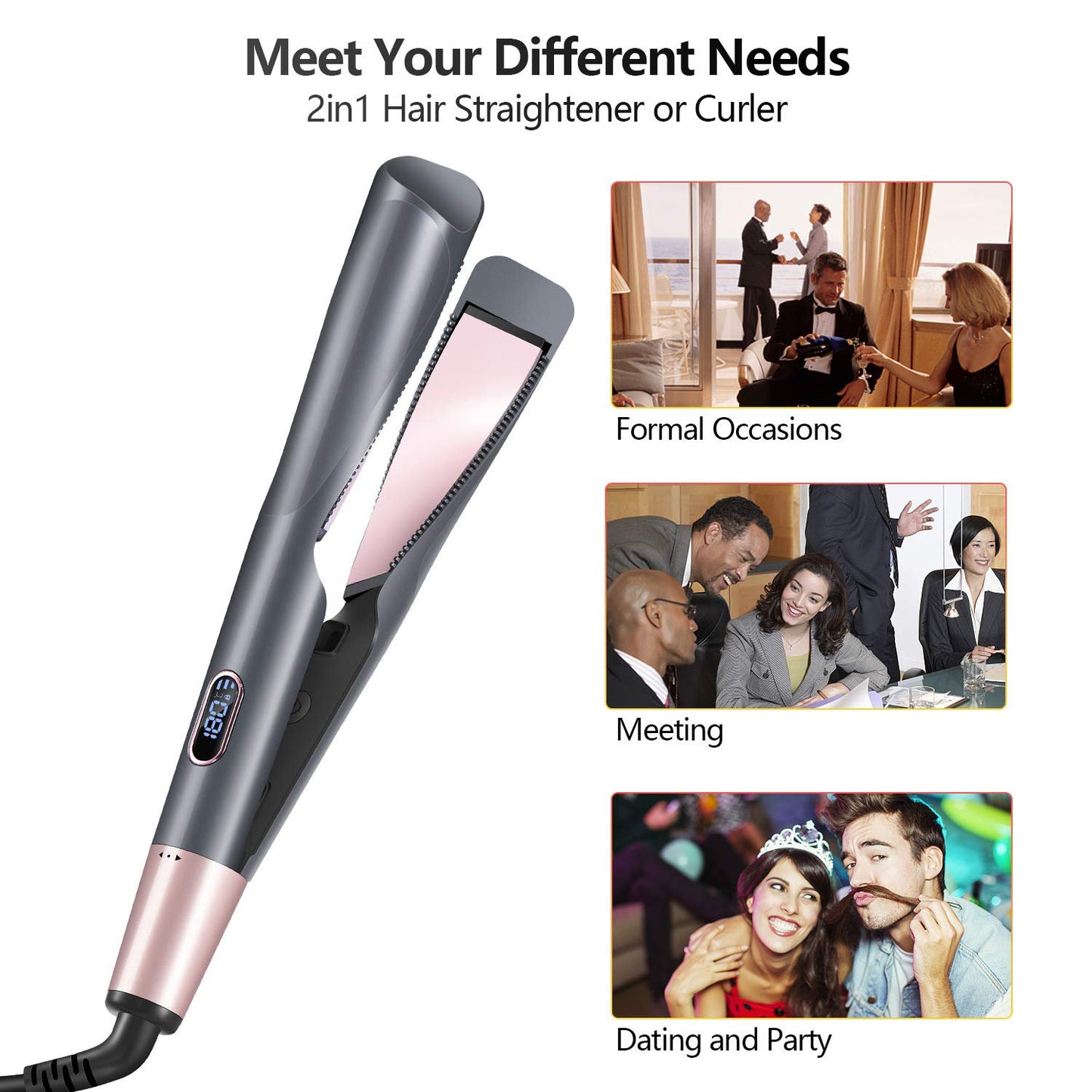 2 In 1 Hair Straightener And Curler Iron Tourmaline Ceramic Twisted Flat Iron With LCD Display