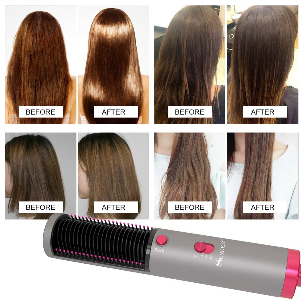 3 In 1 Hair Straightener With Blow Dryer Fast Drying PTC Ceramic Coating Negative Ion Brush For Hair Styling