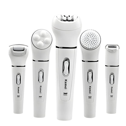 Kemei KM-2199 Multi-Functional Rechargeable Epilator: 5-In-1 Beauty Tools Kit For Women