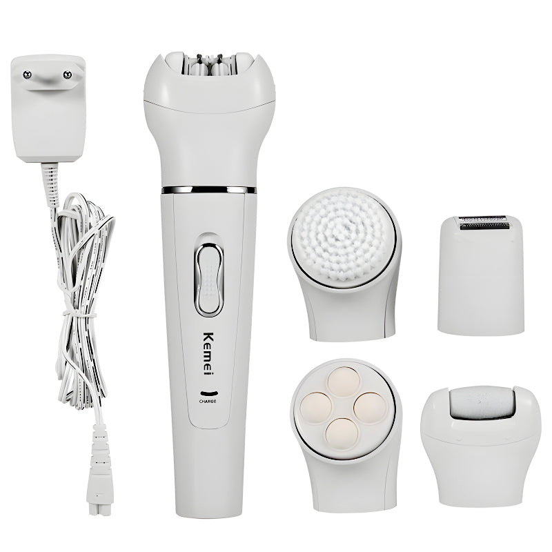 Kemei KM-2199 Multi-Functional Rechargeable Epilator: 5-In-1 Beauty Tools Kit For Women