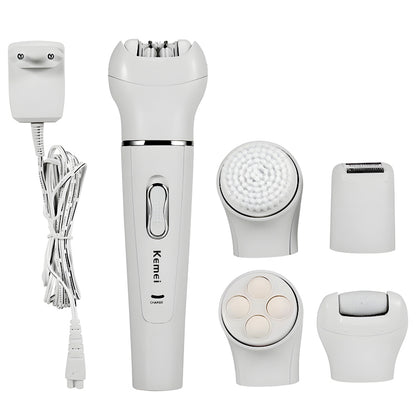 Kemei KM-2199 Multi-Functional Rechargeable Epilator: 5-In-1 Beauty Tools Kit For Women