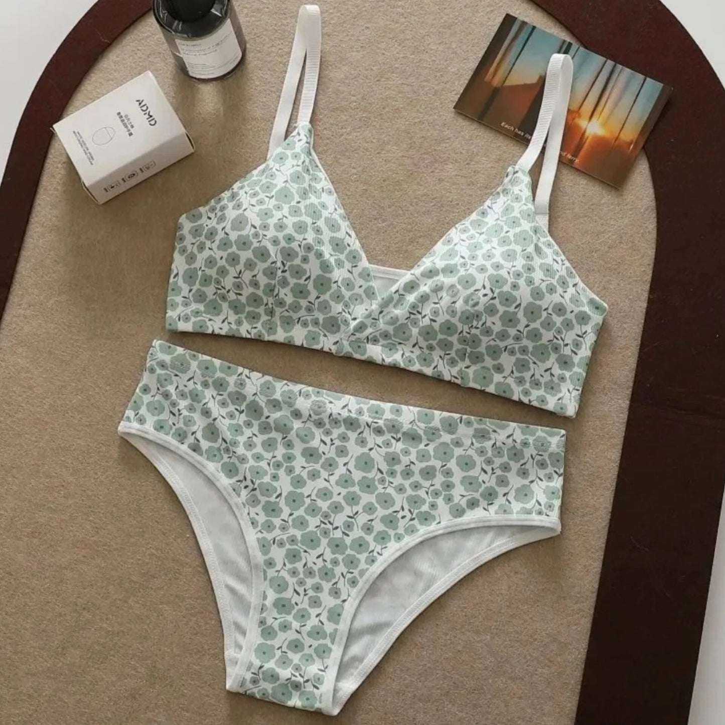 Daily Wear Comfort Collection Lightly Padded Leaf Design Bra and Matching Panty Set