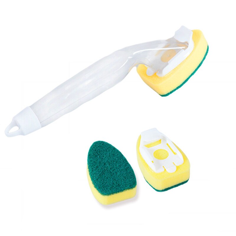 3 Sponge Heads Handheld Soap Scrubber Cleaner Dish Wand Brush Cleaning Tool