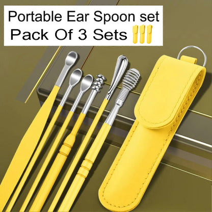 Pack of 3 Sets Stainless Steel Ear Wax Removal Kit with PU Leather Case (6 Pcs per Set) – Portable Ear Cleaner Tool Kit