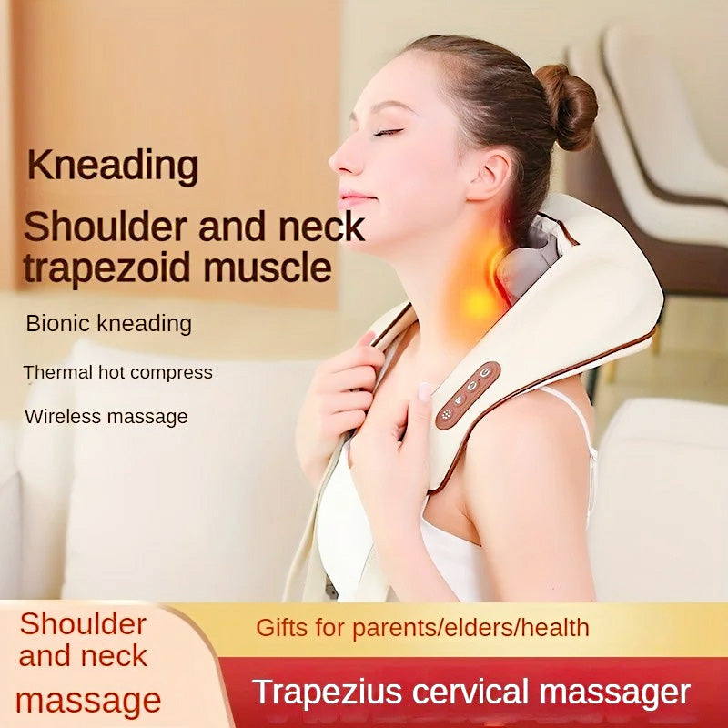 Ultimate Neck & Shoulder Tension Reliever – Wireless 6-Head Trapezius Massager with NTC Heat Therapy – Erase Muscle Stiffness in 10 Minutes