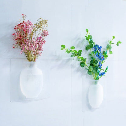 4 PCs Sticky Vase Wall Mounted Plant Holder Decorative Flower Display Vase Wall Decor