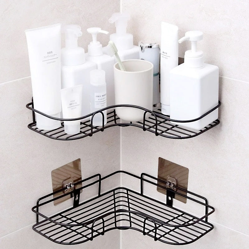 Multi-Use Wall Corner Storage Shelf – Durable Metal Bathroom & Kitchen Organizer
