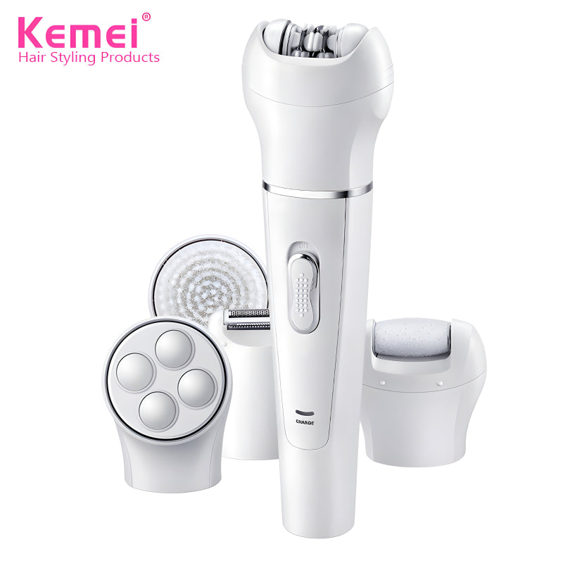 Kemei KM-2199 Multi-Functional Rechargeable Epilator: 5-In-1 Beauty Tools Kit For Women