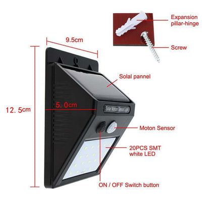 20 LED Waterproof Solar Power Motion Sensor Wall Light Outdoor Garden