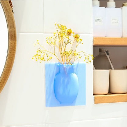 4 PCs Sticky Vase Wall Mounted Plant Holder Decorative Flower Display Vase Wall Decor
