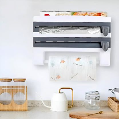 4-in-1 Multi-Purpose Wall-Mounted Kitchen Organizer Shelf with Foil Dispenser