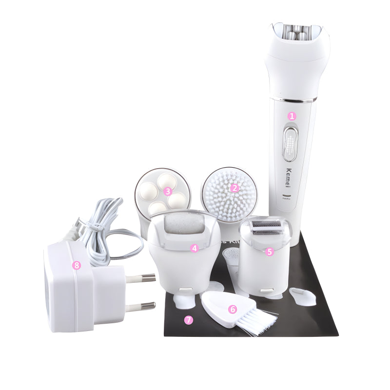 Kemei KM-2199 Multi-Functional Rechargeable Epilator: 5-In-1 Beauty Tools Kit For Women