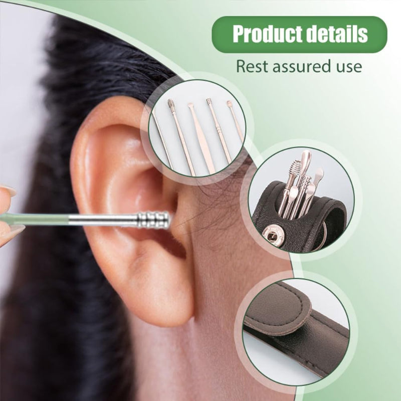 Pack of 3 Sets Stainless Steel Ear Wax Removal Kit with PU Leather Case (6 Pcs per Set) – Portable Ear Cleaner Tool Kit