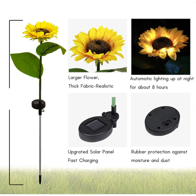 Pack Of 2 Waterproof Sunflower Solar Decorative Lights For Outdoor Garden And Lawn