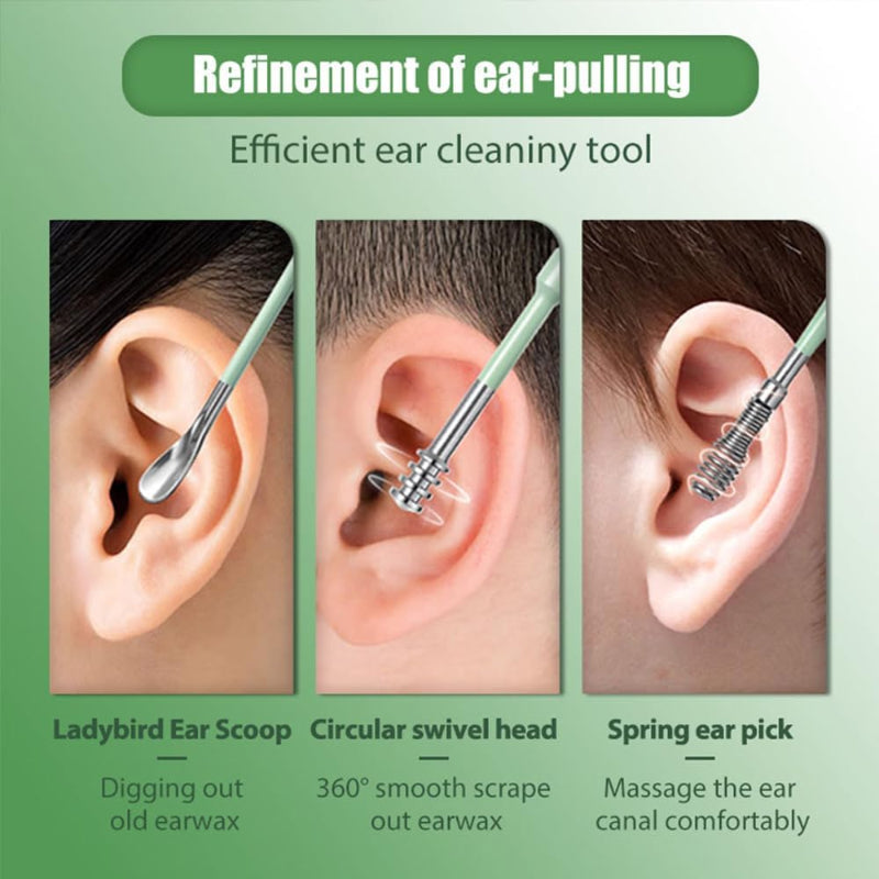 Pack of 3 Sets Stainless Steel Ear Wax Removal Kit with PU Leather Case (6 Pcs per Set) – Portable Ear Cleaner Tool Kit