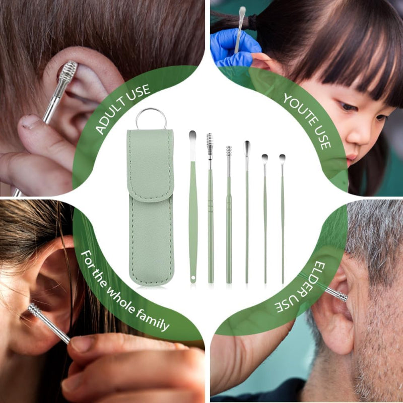 Pack of 3 Sets Stainless Steel Ear Wax Removal Kit with PU Leather Case (6 Pcs per Set) – Portable Ear Cleaner Tool Kit