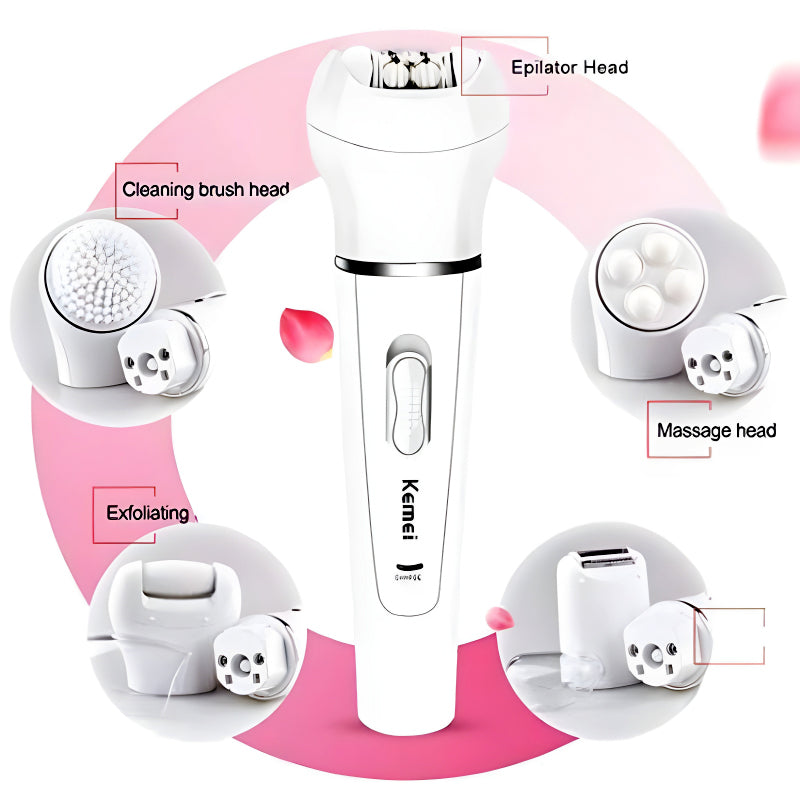 Kemei KM-2199 Multi-Functional Rechargeable Epilator: 5-In-1 Beauty Tools Kit For Women