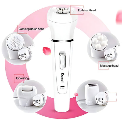 Kemei KM-2199 Multi-Functional Rechargeable Epilator: 5-In-1 Beauty Tools Kit For Women