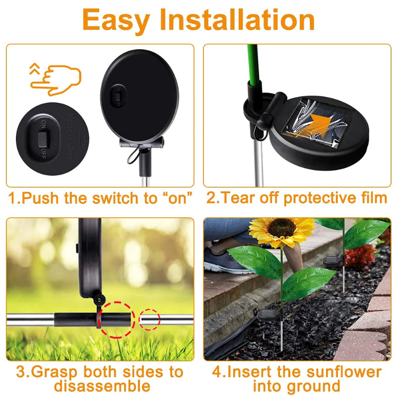 Pack Of 2 Waterproof Sunflower Solar Decorative Lights For Outdoor Garden And Lawn