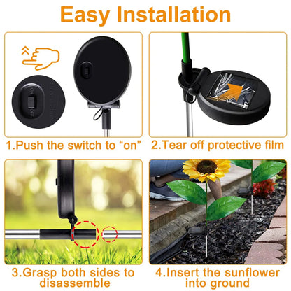 Pack Of 2 Waterproof Sunflower Solar Decorative Lights For Outdoor Garden And Lawn