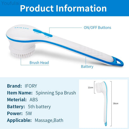 Electric Shower Brush 5 In 1 Spin Spa Multi-Functional Long Handle Bath Scrubber Waterproof Massager Health Care Tool