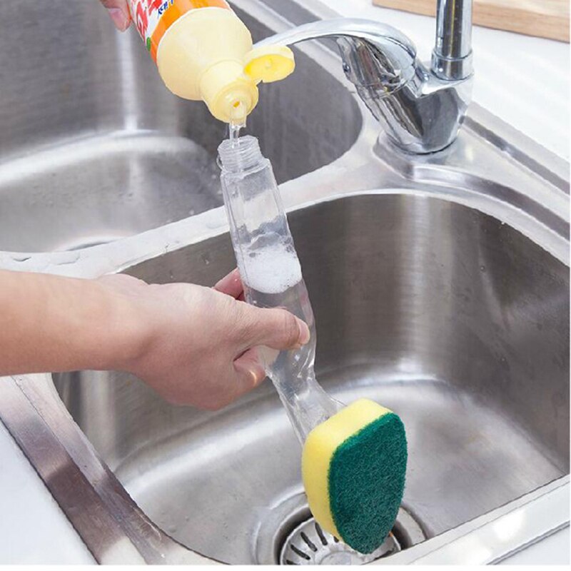 3 Sponge Heads Handheld Soap Scrubber Cleaner Dish Wand Brush Cleaning Tool