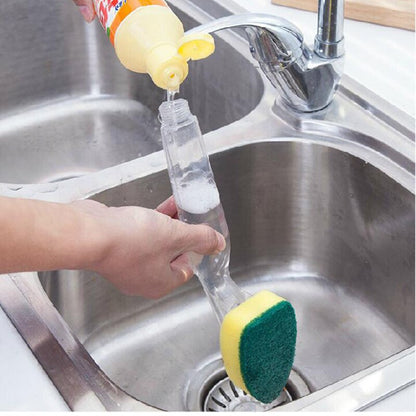 3 Sponge Heads Handheld Soap Scrubber Cleaner Dish Wand Brush Cleaning Tool