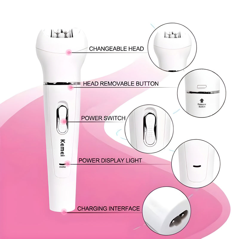 Kemei KM-2199 Multi-Functional Rechargeable Epilator: 5-In-1 Beauty Tools Kit For Women