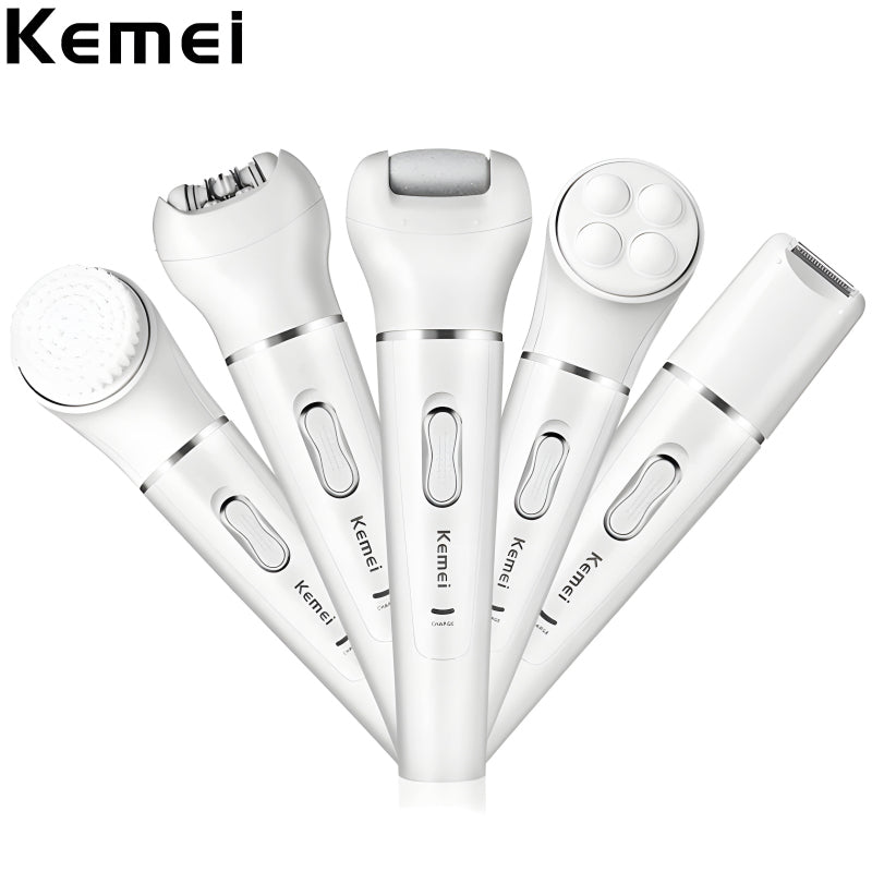 Kemei KM-2199 Multi-Functional Rechargeable Epilator: 5-In-1 Beauty Tools Kit For Women