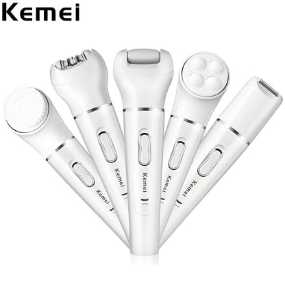 Kemei KM-2199 Multi-Functional Rechargeable Epilator: 5-In-1 Beauty Tools Kit For Women