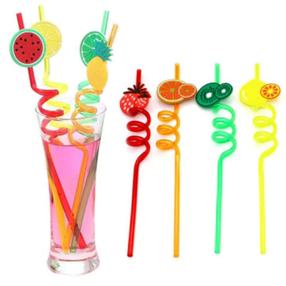 Pack Of 4 PCs Re-Usable Plastic Fruits Acrylic Drinking Straws