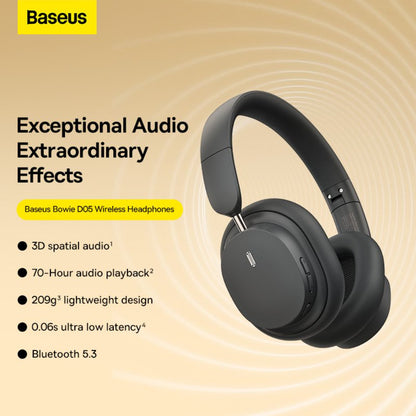 Baseus Bowie D05 Wireless Headphones: Bluetooth 5.3, 70-Hour Playtime, Foldable Design, 40mm Drivers, HiFi Stereo Sound
