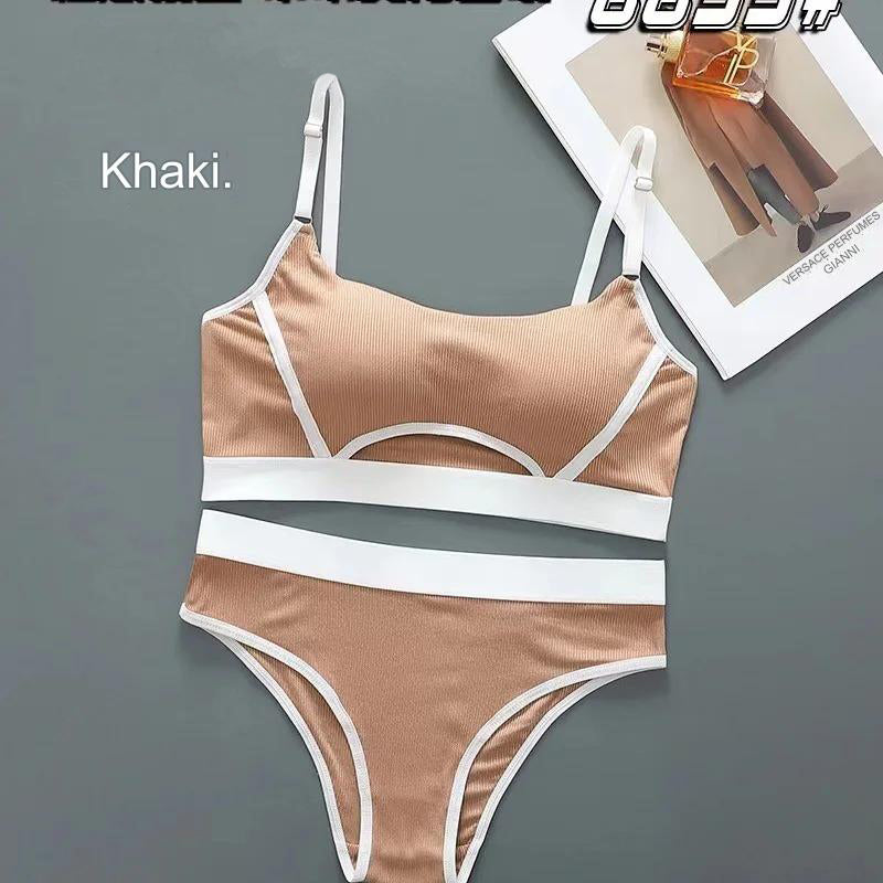 Women’s Seamless Tube Top & Thong Sports Bra Set with Adjustable Buckle & Stylish Design