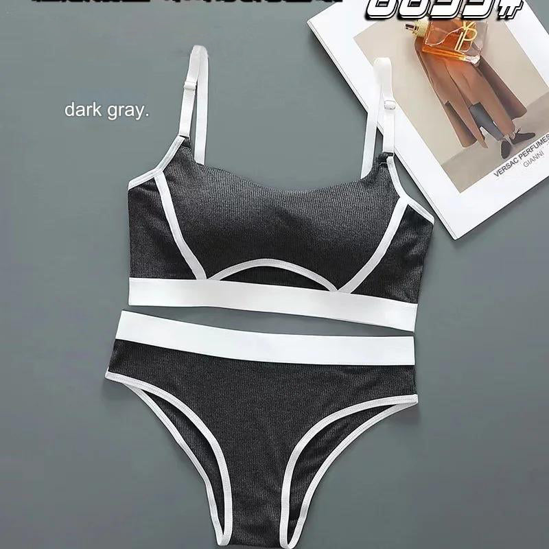 Women’s Seamless Tube Top & Thong Sports Bra Set with Adjustable Buckle & Stylish Design
