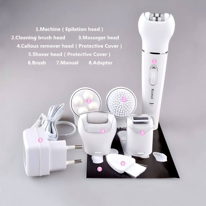 Kemei KM-2199 Multi-Functional Rechargeable Epilator: 5-In-1 Beauty Tools Kit For Women