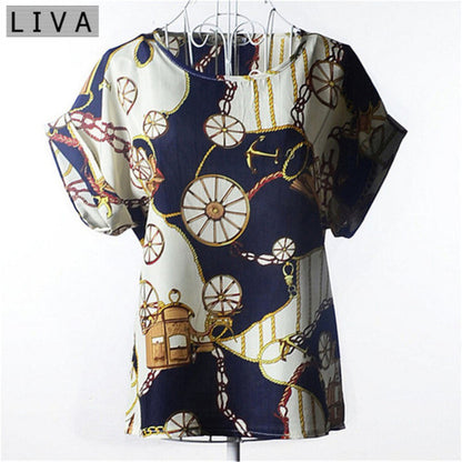 Gemini said LIVA Nautical Vintage Chain & Carriage Print Chiffon Blouse