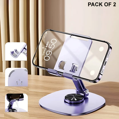 Pack of 2 – K72 Metal Collapsible Telescopic Bracket 360° Rotating Foldable Adjustable Mobile & Tablet Stand