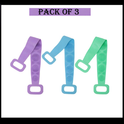 Pack Of 3 Silicone Back Scrubber Soft Loofah Bath Towel And Massage Belt