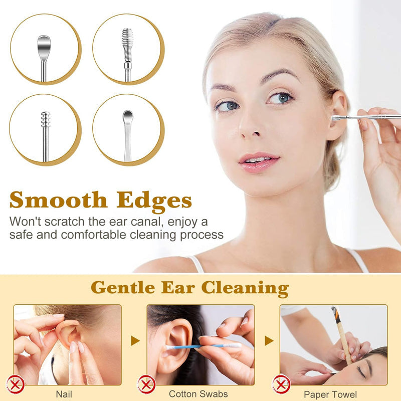 Pack of 3 Sets Stainless Steel Ear Wax Removal Kit with PU Leather Case (6 Pcs per Set) – Portable Ear Cleaner Tool Kit