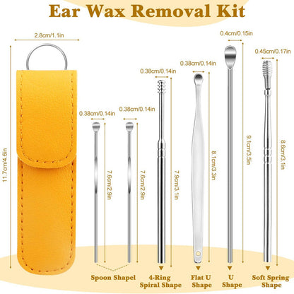 Pack of 3 Sets Stainless Steel Ear Wax Removal Kit with PU Leather Case (6 Pcs per Set) – Portable Ear Cleaner Tool Kit