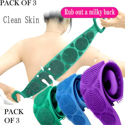 Pack Of 3 Silicone Back Scrubber Soft Loofah Bath Towel And Massage Belt