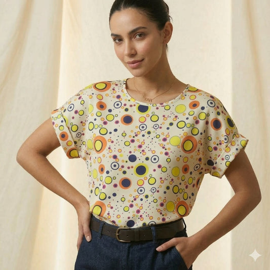LIVA Polka Dot & Geometric Bubble Print Chiffon Blouse