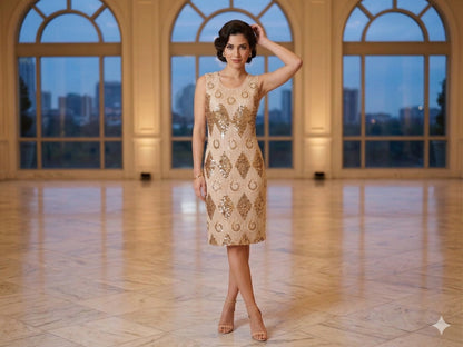 Elegant Sequin & Beaded Geometric Cocktail Dress