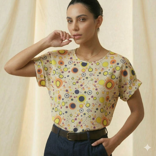 LIVA Polka Dot & Geometric Bubble Print Chiffon Blouse