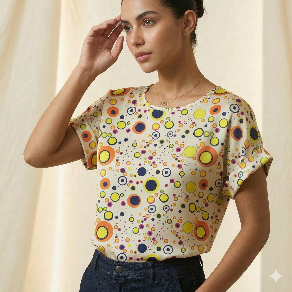 LIVA Polka Dot & Geometric Bubble Print Chiffon Blouse