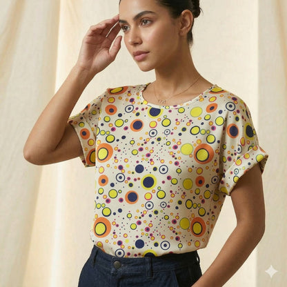 LIVA Polka Dot & Geometric Bubble Print Chiffon Blouse