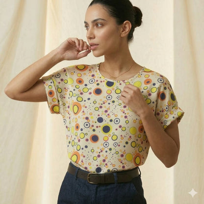 LIVA Polka Dot & Geometric Bubble Print Chiffon Blouse